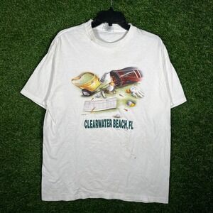 Vintage 1999 PowerPro Oneita Clearwater Beach Florida Golf T-Shirt White Large